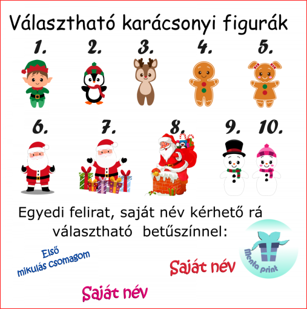 Személyre szabhatod a mikulás zsákod, eldöntheted, hogy mit írjunk rá és, hogy milyen kép kerüljön a nevedhez.